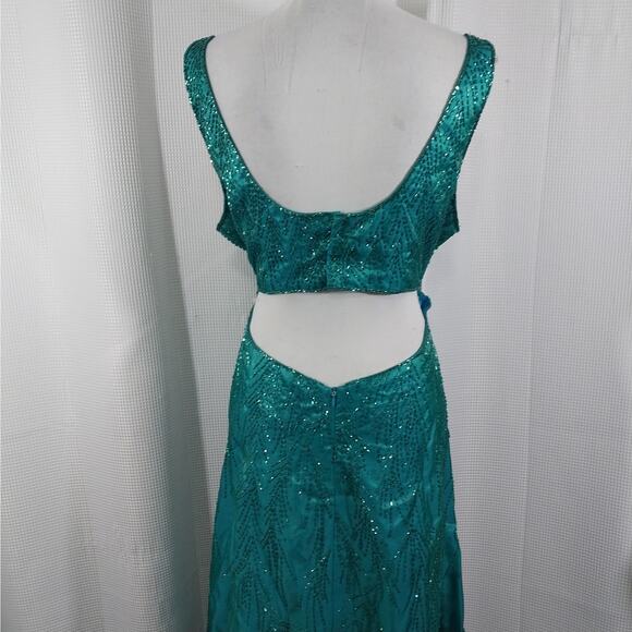 LEGENDS! TURQUOISE BLUE/GREEN IRIDESCENT MAGNIFICENTLY BEADED GOWN, DRESS! SZ 16 - Picture 7 of 11